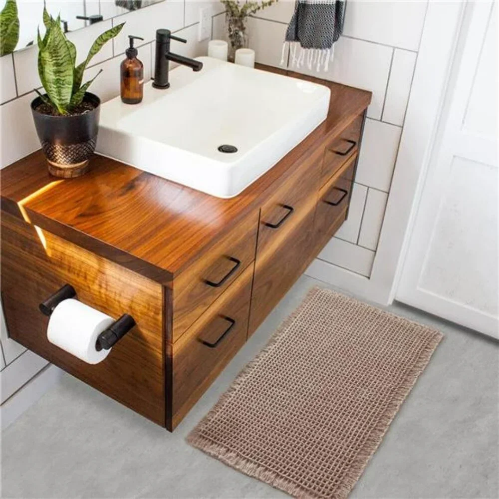 Tan waffle bath mat non slip absorbent bathroom rug soft washable floor mat 18x3